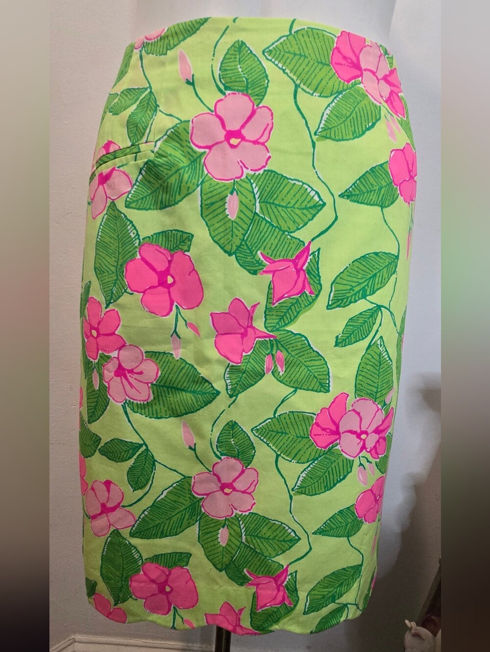 Lilly Pulitzer Mandevilla Ankle Midi Fitted Floral Pink Green Skirt Size 6